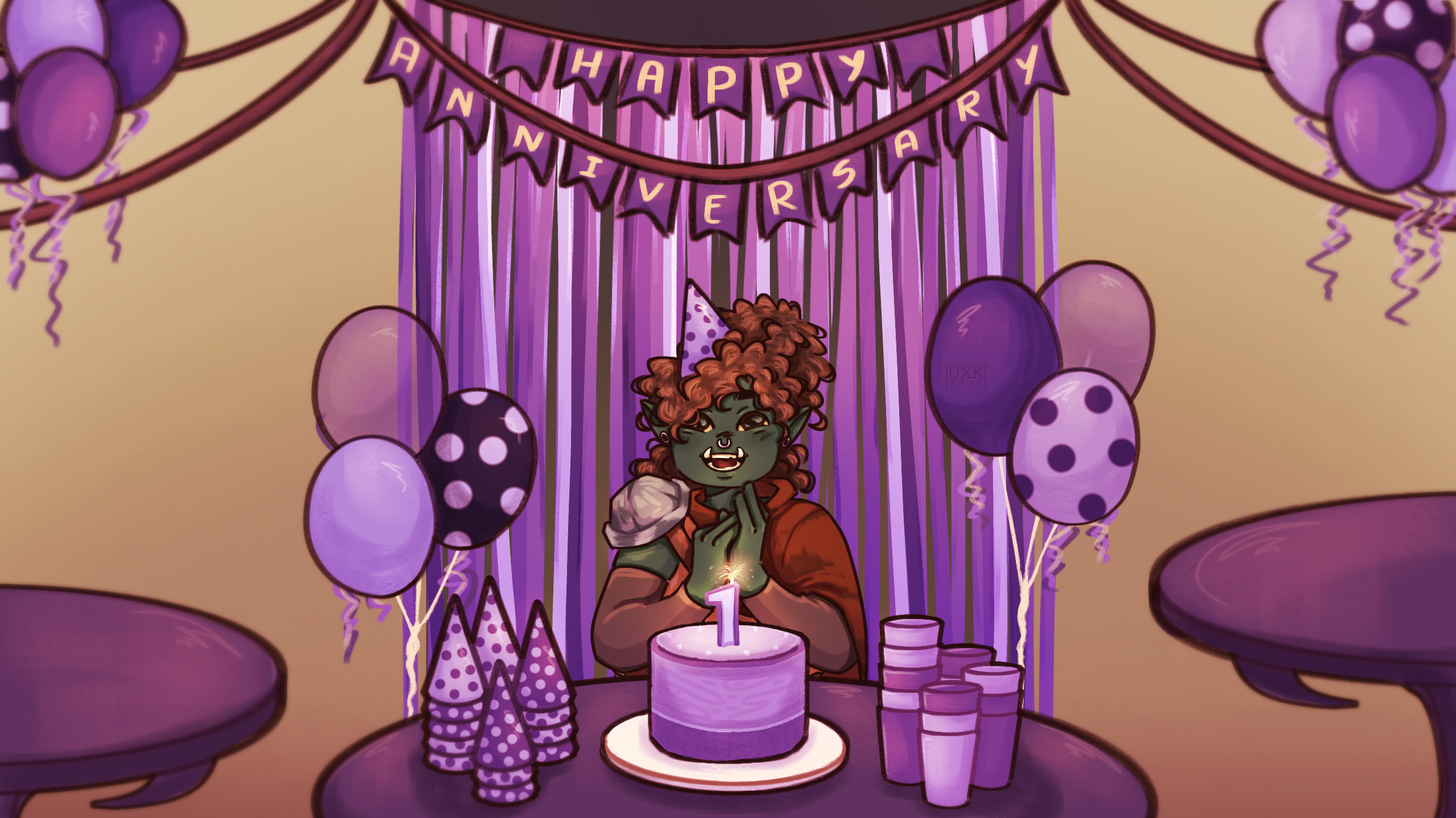 digital illustration of Broto celebrating her stream anniversary